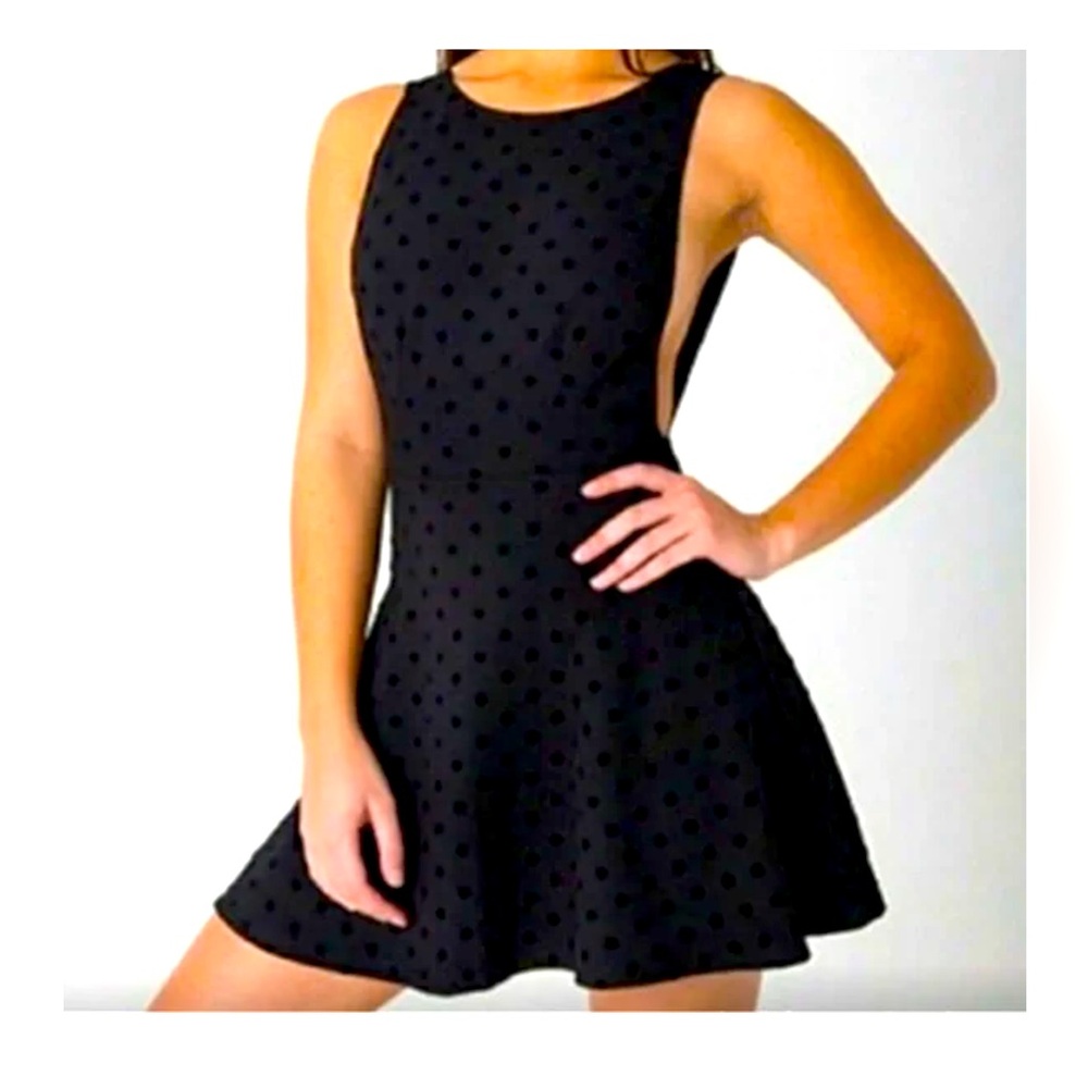 American Apparel backless mini polka dot dress in black.